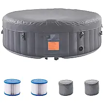 Spa Inflável Hidromassagem para 2 a 4 Pessoas com 120 Jatos de Bolhas e Bomba de Aquecimento, RELXTIME, Cinza Claro