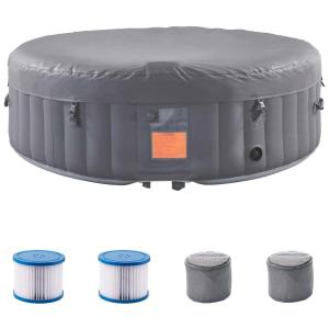Spa Inflável Hidromassagem para 2 a 4 Pessoas com 120 Jatos de Bolhas e Bomba de Aquecimento, RELXTIME, Cinza Claro