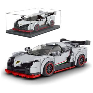 Kit de Construção Carro Lamborghini com 398 Peças e Vitrine de Acrílico para Crianças Acima de 8 Anos, Mold King, Cinza