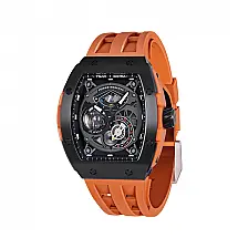 Relógio Masculino Analógico Automático a Prova dÁgua 50M com Pulseira de Silicone, TSAR BOMBA 8210 A, Laranja