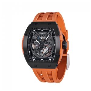Relógio Masculino Analógico Automático a Prova dÁgua 50M com Pulseira de Silicone, TSAR BOMBA 8210 A, Laranja