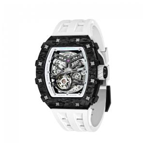 Relógio Masculino Analógico Automático Mecânico a Prova dÁgua 50M com Pulseira de Silicone, TSAR BOMBA TB8208SGLZ, Branco e Preto