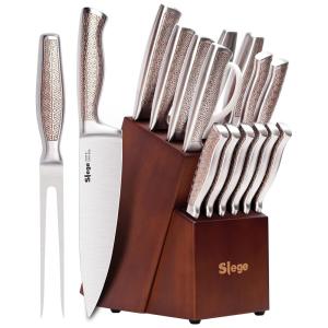 Slege Conjunto de Facas em Aço Inoxidável com Bloco de Bancada, 16 Peças, Marrom