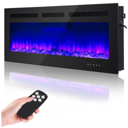 Lareira Elétrica 127 cm, Recessada e Montada na Parede, Aquecedor 1500W/750W, Termostato (15-37°C), Controle Remoto e Touch, 12 Cores.