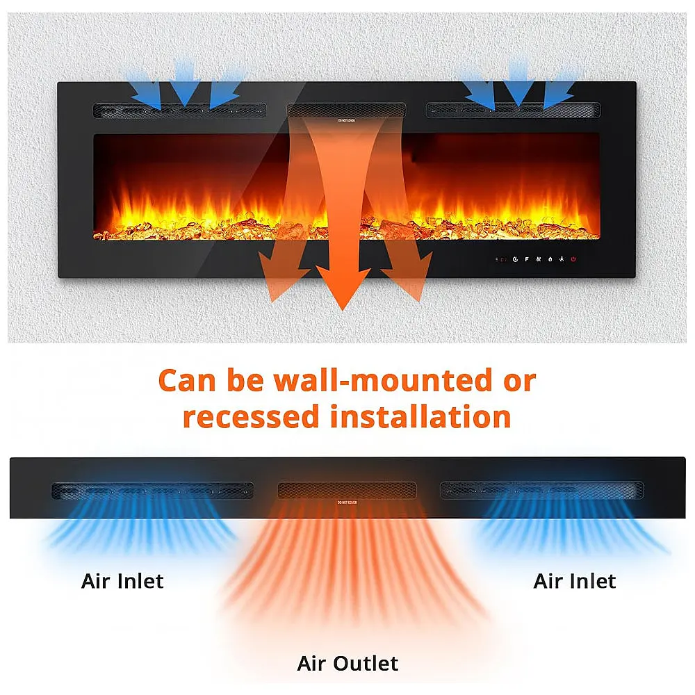 Lareira Elétrica 127 cm, Recessada e Montada na Parede, Aquecedor 1500W/750W, Termostato (15-37°C), Controle Remoto e Touch, 12 Cores. — foto 2