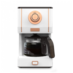 Máquina de Café Expresso Retrô 370mL com 3 Modos de Preparo, 110V, Amaste, Branca e Ouro Rosa