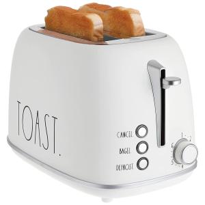 Rae Dunn Torradeira Elétrica 2 Fatias, 6 Níveis de Tostagem, Aço Inoxidável, 110V, 825W, Branco