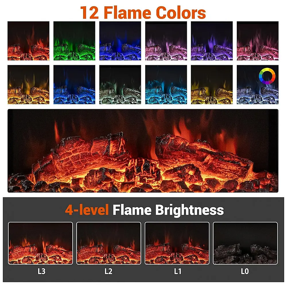 Lareira Elétrica SIMOE 127x42cm 1500W 3 Faces Chamas 12 Cores Parede 110V — foto 2