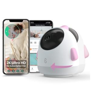 Babá Eletrônica Monitor com Câmera 2K HD Rotação de 360 Análise de Sono, Áudio Bidirecional Compatível com Android e IOS, SIMSHINE 4, Rosa