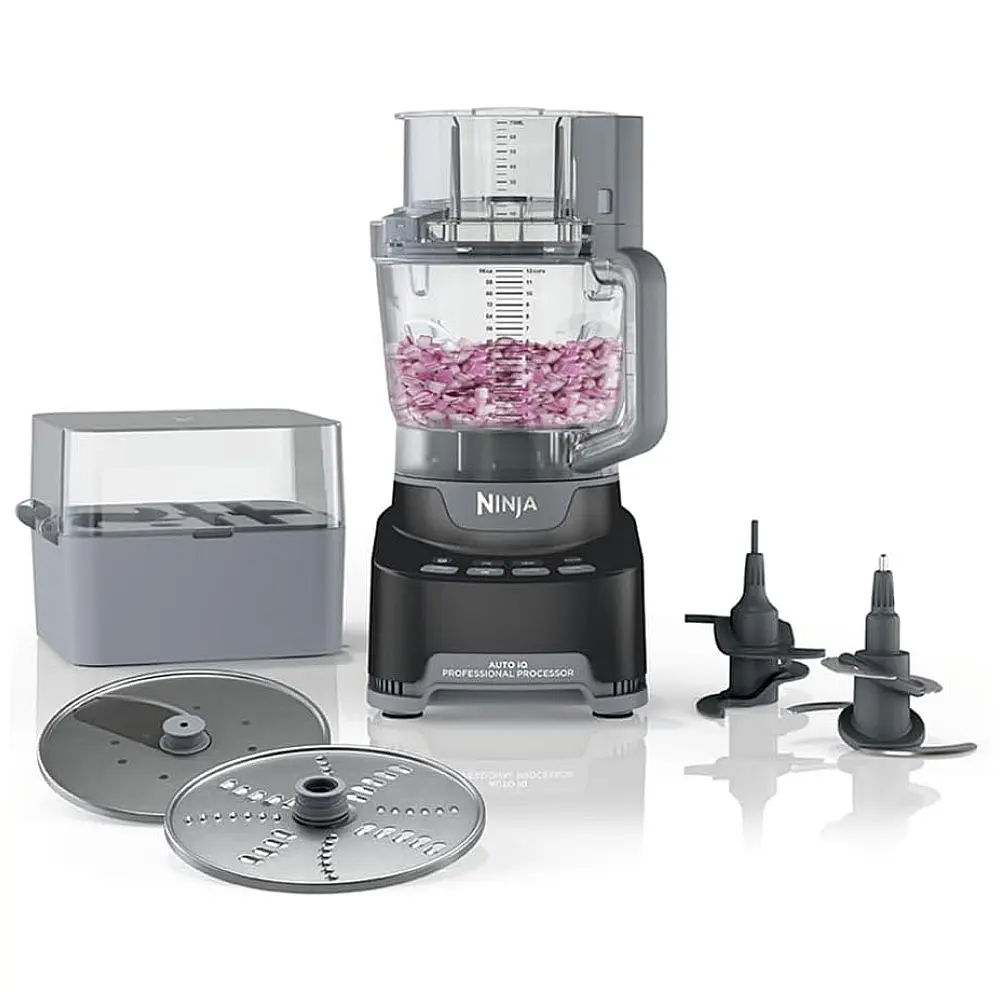 Processador de Alimentos 4 em 1 com 2 Lâminas, 2 Discos até 12 Xícaras Ninja NF705BRN, 110V 1200W, Preto