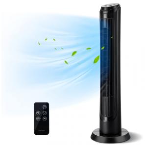 Ventilador de Torre com Controle Remoto, 4 Velocidades e Temporizador 15h,110V 50W, COSTWAY, Preto