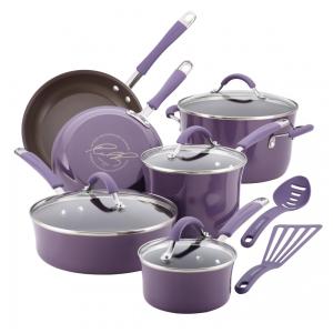 Jogo de Panelas e Frigideiras Antiaderentes em Alumínio com Utensílios, 12 Peças, Rachael Ray, Roxo