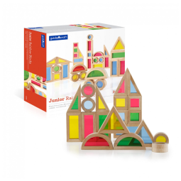 Blocos sensoriais Jr. Rainbow Blocks Guidecraft em madeira com janelas acrílicas coloridas – 40 peças empilháveis
