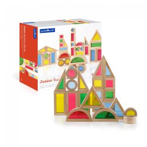 Blocos sensoriais Jr. Rainbow Blocks Guidecraft em madeira com janelas acrílicas coloridas – 40 peças empilháveis