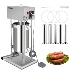 ROVSUN 15.4LBS10L Máquina de Encher Linguiça Elétrica, Velocidade Ajustável em Aço Inoxidável, Enchedor de Carne Pesado Vertical