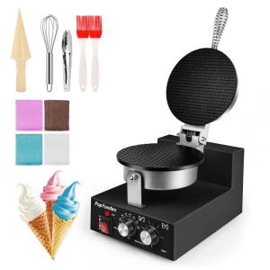 Máquina para Casquinha de Sorvete Comercial POPFOODEX Preto Placa Antiaderente 20 cm 1200W 120V