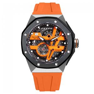 Relógio Masculino Analógico Automático Mecânico a Prova dÁgua 100M com Pulseira de Silicone, TSAR BOMBA SGLZTB8803, Laranja