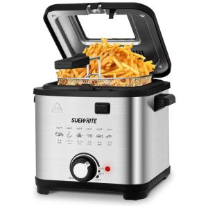 Fritadeira Elétrica 4L em Aço Inoxidável, 1650W 110V, SUEWRITE, Prata