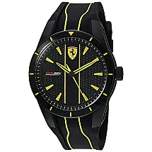 Relógio de Pulso Quartzo Aço Inoxidável Mostrador com Listras Amarelas, FERRARI 0830482, Preto