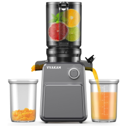 Espremedor de Sucos a Frio VVAKAM, Extrai Suco de Frutas e Vegetais Inteiros, Máquina Lenta com Boca de 11cm, Limpeza Simples