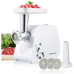 Moedor de Carne Elétrico 1HP 1000W Máx, Lâmina Aço Inox, 3 Pratos Moagem, 110v, SUNMILE SM G35, Branco