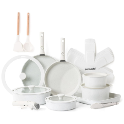 Jogo de Panelas e Frigideiras Antiaderentes, Material em Aço Inoxidável com 24 Peças, Cabo Removível, sem PFOA e Utensílios de Cozinha