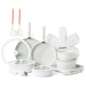 Jogo de Panelas e Frigideiras Antiaderentes, Material em Aço Inoxidável com 24 Peças, Cabo Removível, sem PFOA e Utensílios de Cozinha