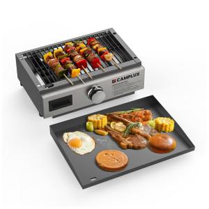Churrasqueira a gás propano portátil de 17 polegadas com 20 lb e regulador de RV para camping,CAMPLUX, Cinza