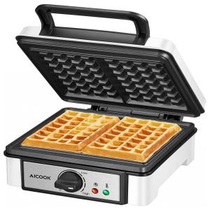 AICOOK Máquina de Waffles Elétrica 4 fatias, 1200W, 110V c, Controle de Temperatura