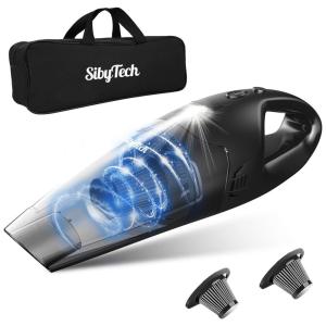 Aspirador de Pó Automotivo Portátil Leve e Silencioso com LED Bateria Recarregável e bolsa Carro Residência, SIBYTECH, Preto