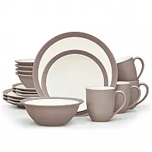 Conjunto de Jantar Noritake 16 Peças em Cerâmica Marrom, Redondo, Sem BPA – Elegância e Sofisticação para Sua Mesa
