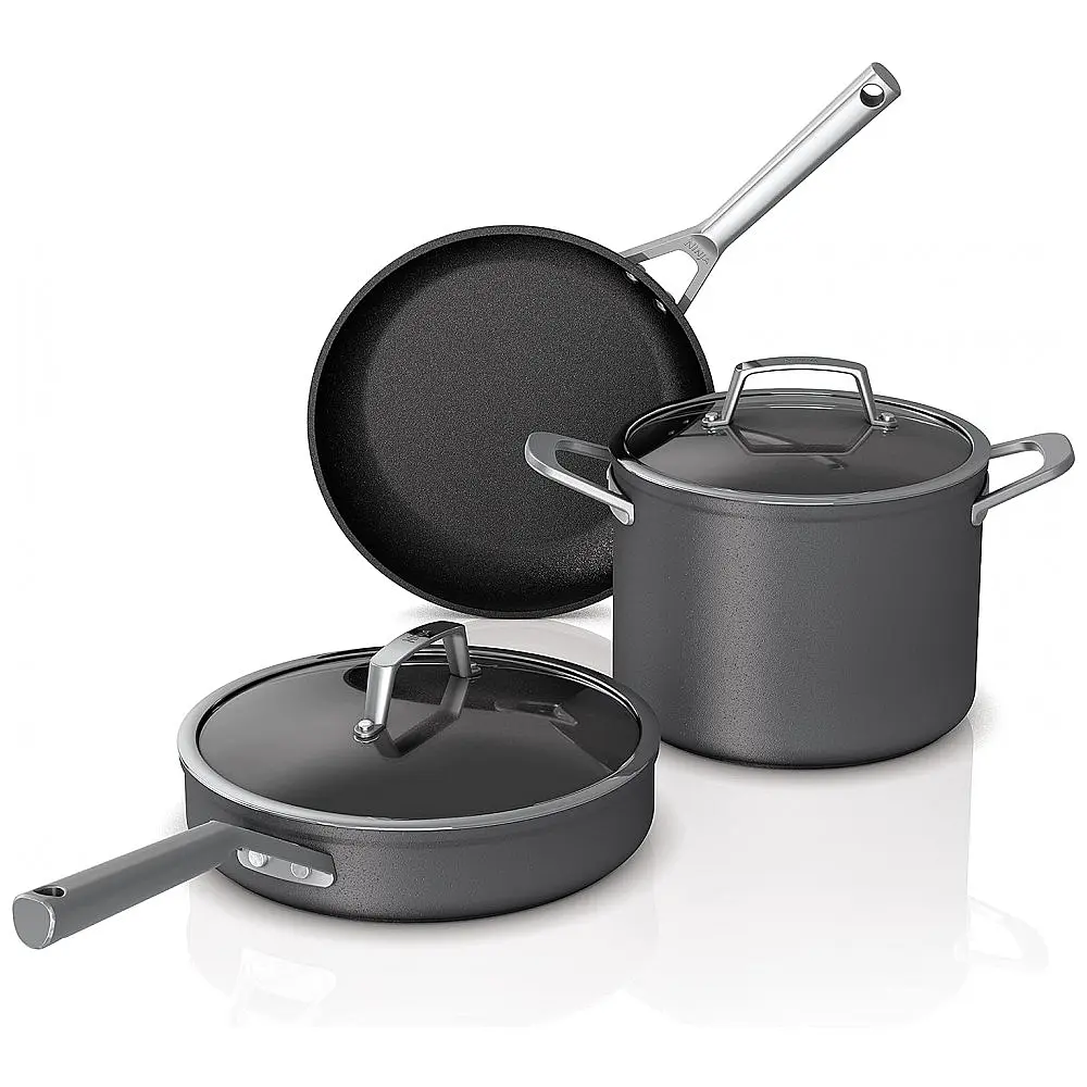 Conjunto de Panelas e Frigideiras Antiaderente 5 Peças em Aço Anodizado Premium, Ninja C35000W, Preta