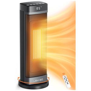 Aquecedor Elétrico de Cerâmica com Controle Remoto, Temporizador e Tela LCD, 1500W 110V, Lemyzo, Preto