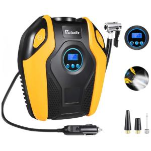 Compressor de Ar Portátil de Pneu Manômetros Digital 12V 150PSI y LCD Luz LED Caminhões Motocicleta Bicicleta Barco, NATUDIX, Amarelo