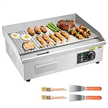 Chapa Elétrica Comercial VEVOR 1750W Metade Estriada Metade Lisa Temperatura Ajustável 110V