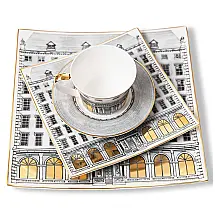 Aparelho de Jantar RIS LAN 24 Peças Bone China Branco Friso de Ouro Serviço para 6