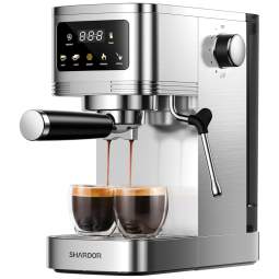 Máquina de Café Expresso 20 Bar com Tela Digital e Vaporizador de Leite, 110V 1350W, Shardor, Prata