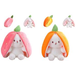 Kit 2 Coelhos de Pelúcia ​de 32 cm com Zíper, Coleção Páscoa, ULTHOOL Morango e Cenoura