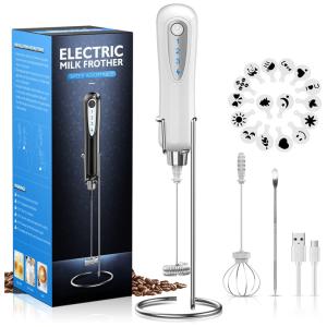 Espumador de Leite Elétrico com Bateria Recarregável USB e 3 Velocidades, XIMU QML 01, Branco