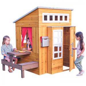 Casinha Infantil de Madeira para Área Externa com Mesa de Piquenique, Caixa de Correio e Churrasqueira ao Ar Livre, KidKraft, Marrom