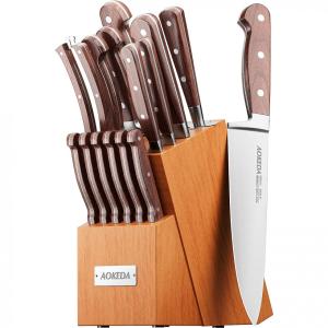 AOKEDA Conjunto de Facas em Aço Inoxidável com Bloco de Bancada, 18 Peças, Preto