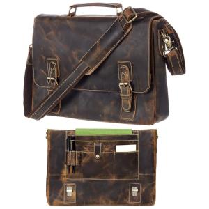 Viosi Bolsa, Pasta de Couro Masculina para Laptop, Marrom