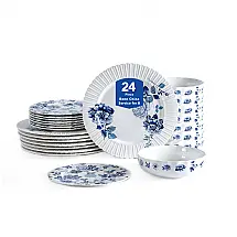 Aparelho de Jantar Stone Lain Fiore 24 Peças Bone China Azul Serviço para 8 Borda Ondulada