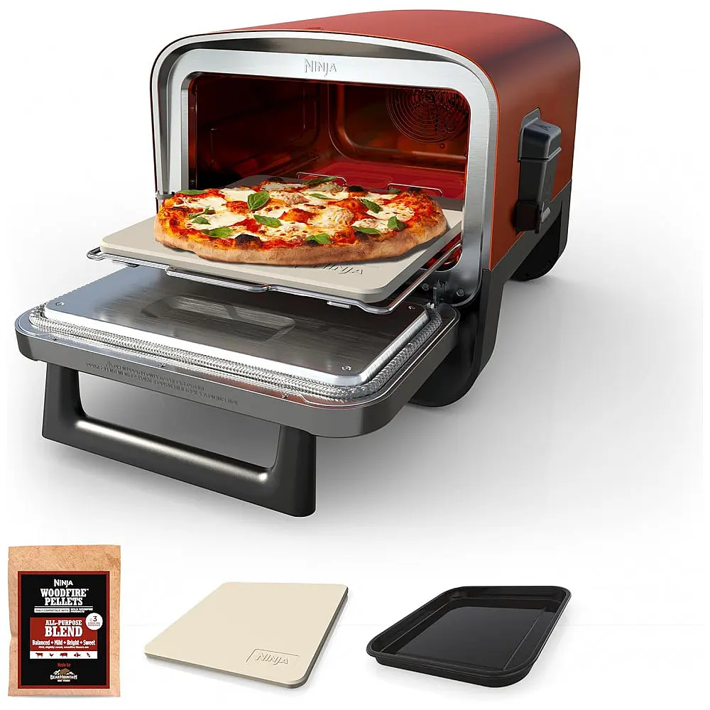 Forno de Pizza Ninja OO100 Woodfire Vermelho Terracotta 5-em-1 Elétrico 371°C 120V