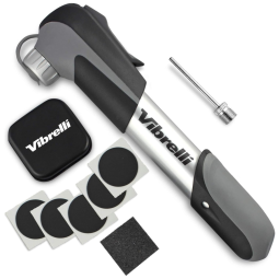 Mini Bomba de Ar Portátil 120 PSI para Bicicleta com Adesivos de Reparo e sem Necessidade de Troca de Válvula, VIBRELLI, Preto