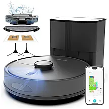 Robô Aspirador Eitton A6 Pro Preto Auto Esvaziamento 6000Pa LiDAR Mapeamento Inteligente Alexa 90 Dias 110V