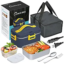 Marmita Elétrica Portátil 1,8L com Recipiente de Aço Inoxidável e à Prova de Vazamentos, 12V 110V 75W, CUJGT, Azul e Amarelo