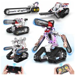 Kit Educativo de Engenharia Azul e Branco – 5‑em‑1 STEM RC Robot Building Kit com 419 Peças, Controle Remoto e App para Crianças