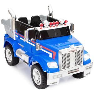 Caminhão Elétrico Infantil 1 Assento com Controle Remoto, Reboque Giratório, Sistema de Suspensão por Mola, Música e Luz Led 12V, TOBBI