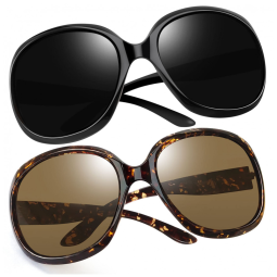 Óculos de Sol Feminino Polarizados com Proteção UV, Joopin D11, 2 Unidades, Preto e Âmbar Marrom
